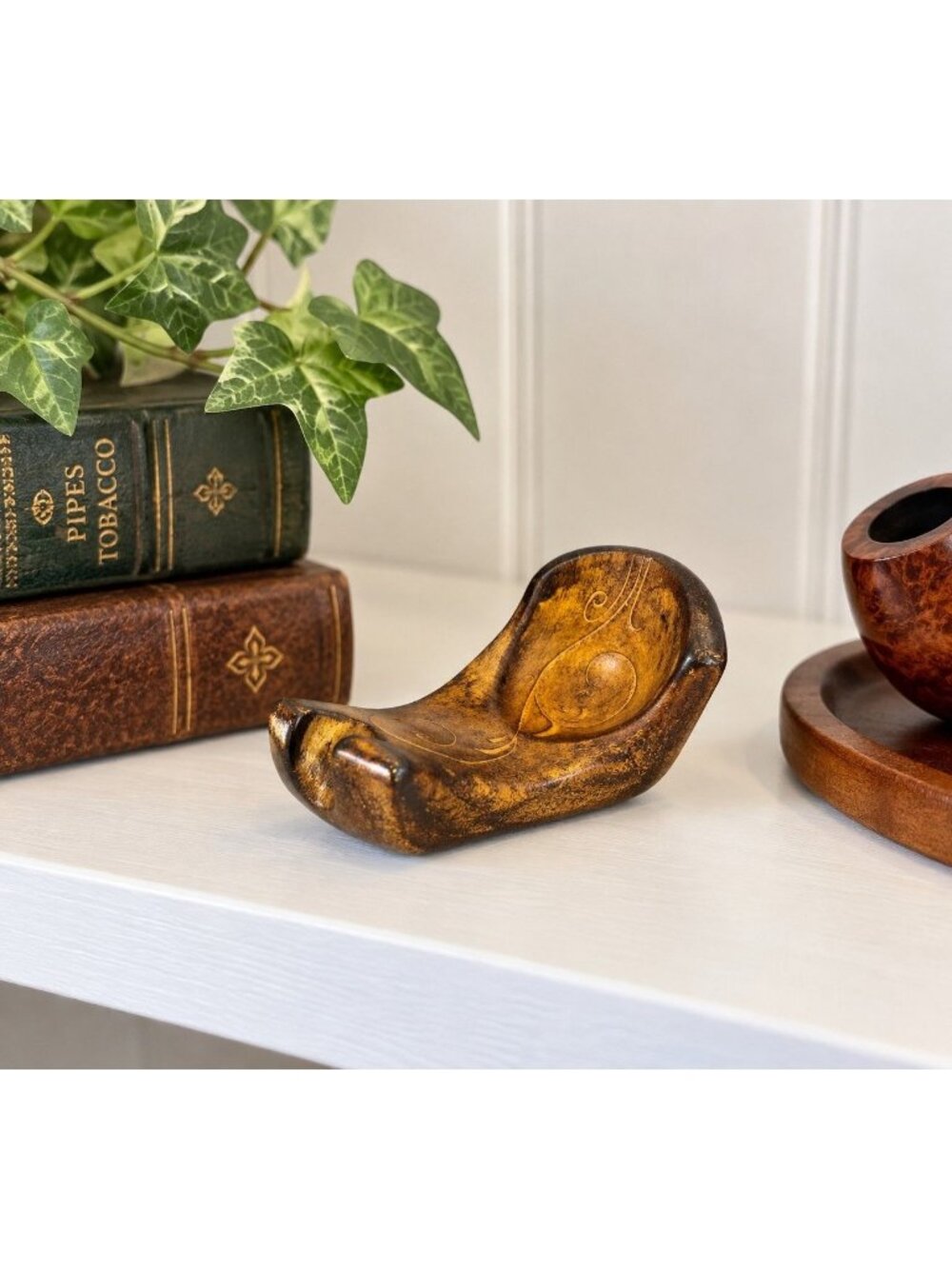 Vintage SMR Italy Ceramic Single Pipe Rest Holder Gold Brown MCM